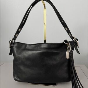 Vintage Coach 1417 Black Leather East West Legacy Shoulder Bag with Tassel